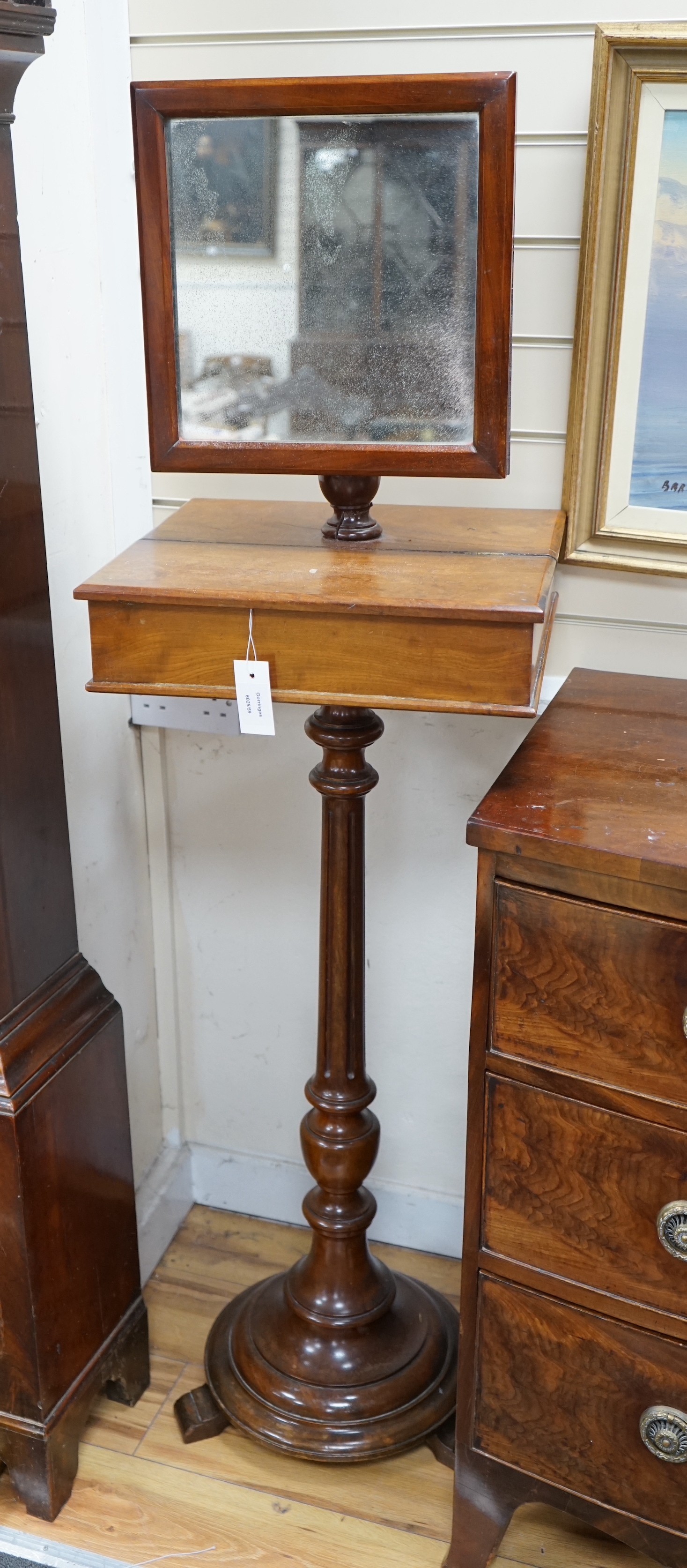 A Victorian mahogany shaving stand, width 42cm, depth 39cm, height 148cm